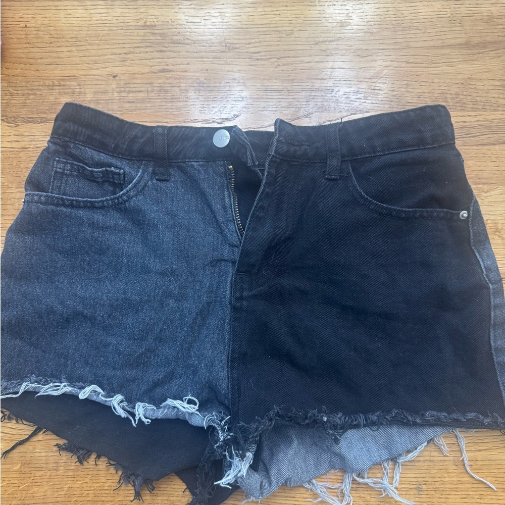 Two-Tone Black and Gray Women's Denim Shorts